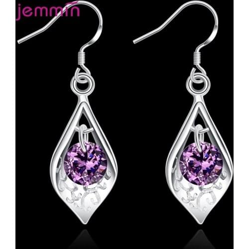 New 2021 Arrivals Wedding Party Purple Crystal Pendant Drop Hanging Earrings Womens Jewelry Popular Ear Hoops Accessories
