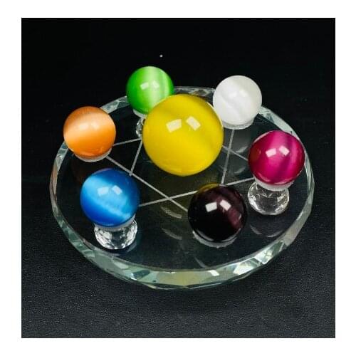 New Arrival!!!Natural Colorful Cat‘s Eye Crystal Balls Seven Star Array Reiki Chakra Energy Meditation Yoga Healing