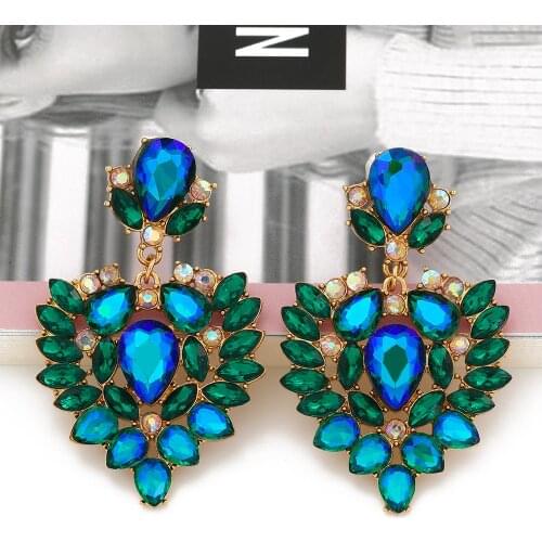 ZA New Arrival Crystal Heart Dangle Earrings Colorful Rhinestone Drop Earring Luxury Ear Ring Jewelry Accessories for Women