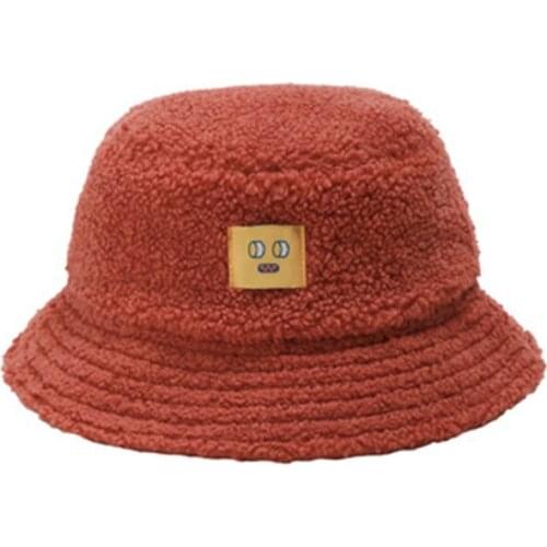 Vojefeb Plush flat top new thick warm basin hat solid color literary female plush hat autumn and winter