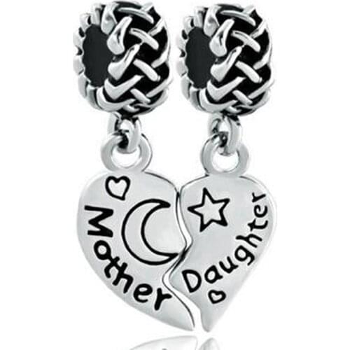 Moms daughter charm heart-shaped pendant amulet original brand design DIY jewelry Fit Pandora Bracelet Necklace