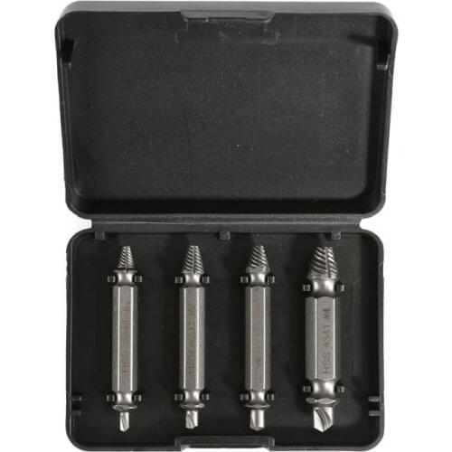 Damaged Screw Extractor Double Side Drill Out Broken Bolt Stud Remover Tool Kit 4 Pcs Drill Bits With Case