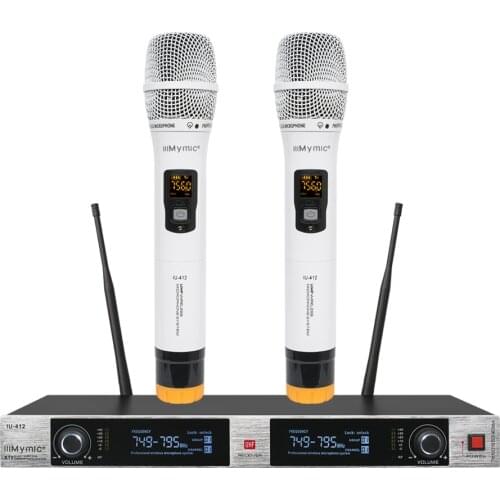 IU-412 2 Channel Cordless Microphone System UHF Whole Metal 2 Wireless Mic Party Karaoke Stage Bar Good Quality,749-795MHz
