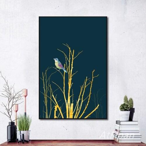 Modern Minimalist Abstract Poster Golden Flower And Bird Canvas Picture For Living Room Aisle Entrance Home Decoration Painting