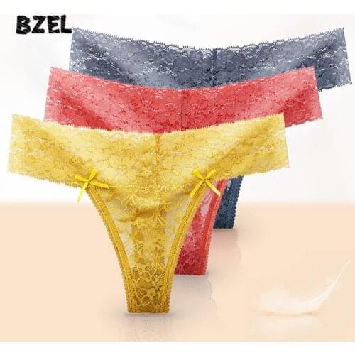 BZEL Sexy Thongs Womens Lace Bow Panties Underwear Transparent Tanga Low Rise Fashion Female G-String Comfort Lady Lingerie