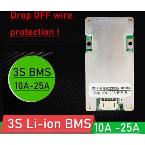 3S 12V 10A 15A 20A 25A 18650 Li-ion Lithium Battery Protection Board BMS Balance Drop off wire protect FOR Solar street light