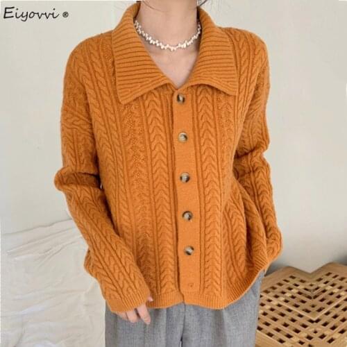 Japanese Style Cowl Buckle Short Twist Sweater Female Spring Autumn New Solid Color Round Neck Knitted Cardigan Jacket Women