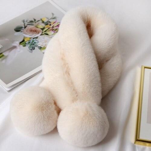 Beige Fashion Autumn Winter Lady Women Faux Fox Furry Plush Scarf Grass Collar Fur Scarf Korea Neck Warmer New Year Gift Bufanda