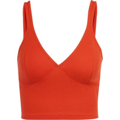 Womens Sleeveless Ribbed Cropped Tank Top Deep V-Neck Bright Orange Slim Vest
