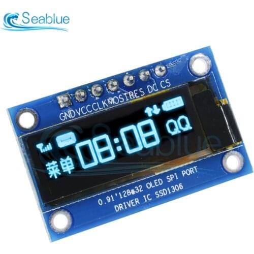 0.91 inch OLED SPI Serial White OLED Display Module 128X32 SPI SSD1306 12832 LCD Screen Board GND VDD SCK SDA For Arduino