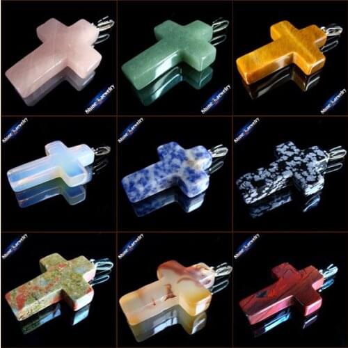 40x28x10 mm Big Cross Necklace Natural Gem Stone Crystal Opal Agates Cross Pendants Charms fit Necklaces Jewelry Making GS213H