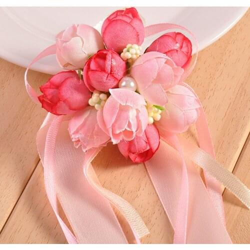 5 Pcs\lot 8 Colors Handmade Silk Artificial Flowers Bride Wrist Flowers Bridesmaid Sisters Hand flowers For Wedding Party Decor