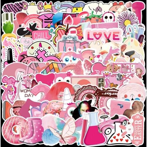 52/54Pcs Cartoon Pink INS Style Vsco Girl Stickers For Laptop Moto Skateboard Luggage Refrigerator Notebook Laptop Toy Sticker