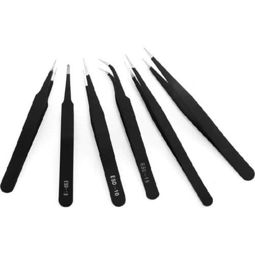 6 pieces Tweezers10-15 High-elastic Anti-static Stainless Steel Soldering ESD Tweezers for Soldering Station Hand Tools