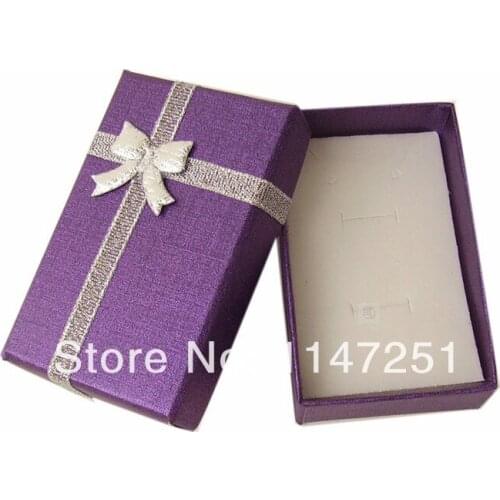 Free Shipping 48pcs/lot Purple Jewelry Box Paper Bowknot Jewelry Earrings Earrings Packaging Boxes Cute Necklace Gift Box
