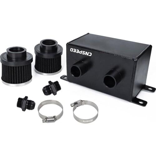 FREESHIPING CNSPEED Black Aluminum Oil Catch Can Reservoir Tank With Breather Fliter Baffled YC101444