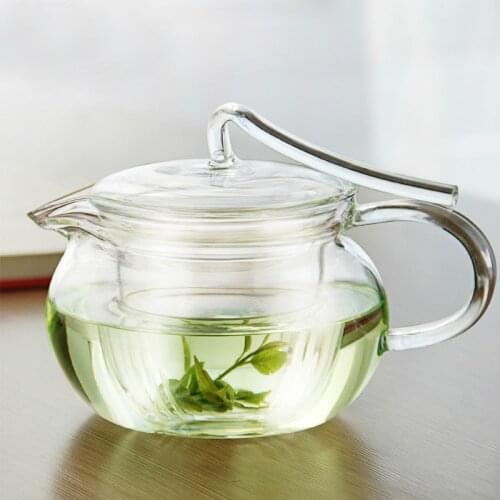 Free shipping 450ml heat-resistant glass tea pot, ribbon style, filter tank, Puer teapot, transparent glass tea pot only