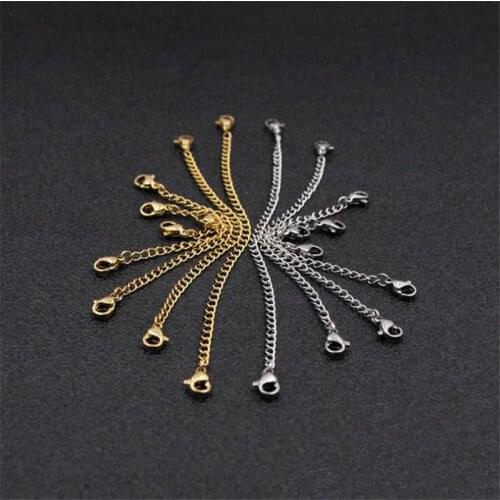 5pcs Stainless Steel Necklace chians 25/50/75/100/150mm Extension Chain Lobster Clasp Fit Connector Chains for DIY Jewelry