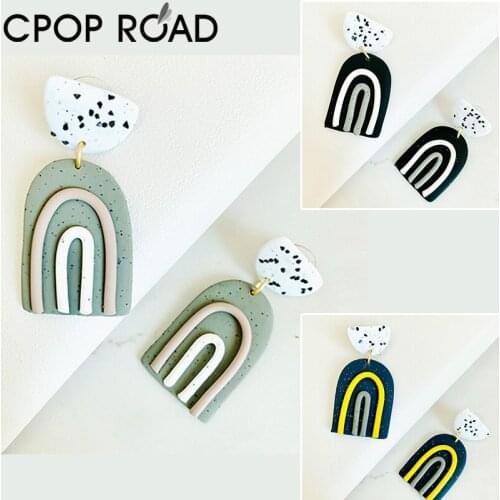Cpop Polka Dot Clay Earrings for Women Geometric Solid Color Handmade Fashion Earrings Jewelry Accessories Hot Sale Girl Gift