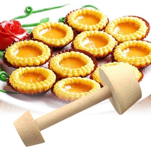 Wood Egg Tart Pusher Double Side Tart Tamper Pastry Pusher Cookie Cutter Set for Eggtart Mold Baking Cake Kitchen Tools