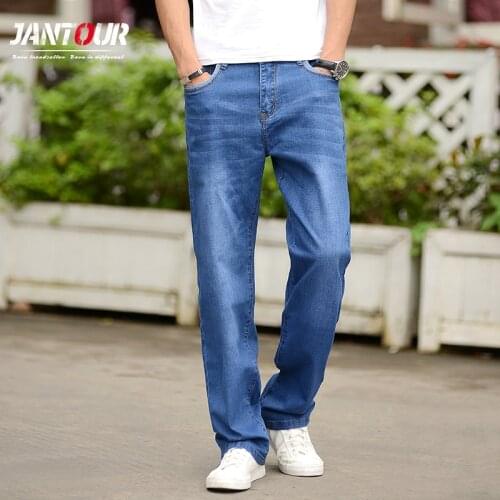 Spring Summer Mens Wide leg Jeans Straight Denim Loose High waist Cotton Pants Classic Trousers for Male large size 40 42 44