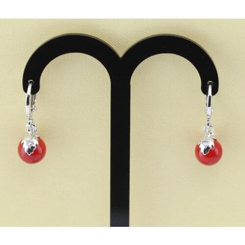 Hot-selling Fashion Jewelry for Mother white gold color ear loops,Artificial Round red pearl earring hoops