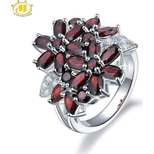 Hutang 5.26ct Cluster Garnet Womens Ring Solid 925 Sterling Silver Natural Red Gemstone Rings Fine Elegant Jewelry for Gift