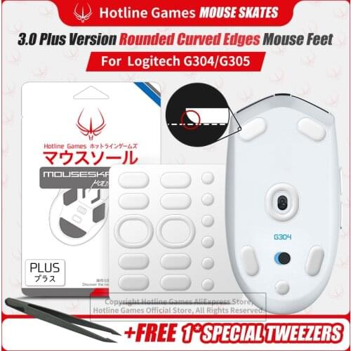 Hotline Games 3.0Plus Rounded Curved Edges Mouse Skates for Logitech G304 G305 Gaming Mouse feet pad Replacement,0.7mm