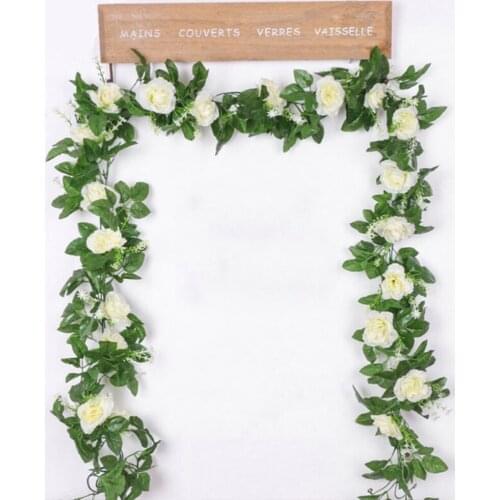 Artificial Flower Rose Vine Artificial Silk Flower Rattan Rose Leaf Garland Vine 16 Heads 7Feet Romantic Wedding Home Decoration