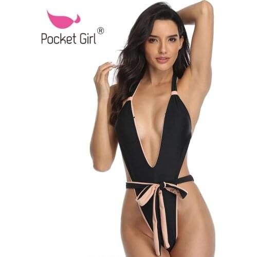 Pocket Girl 2021 One Piece Swimsuit Women Swimwear Female Bather High Waist Bathing Suit Bandage Monokini Sexy Plus Size Biquini