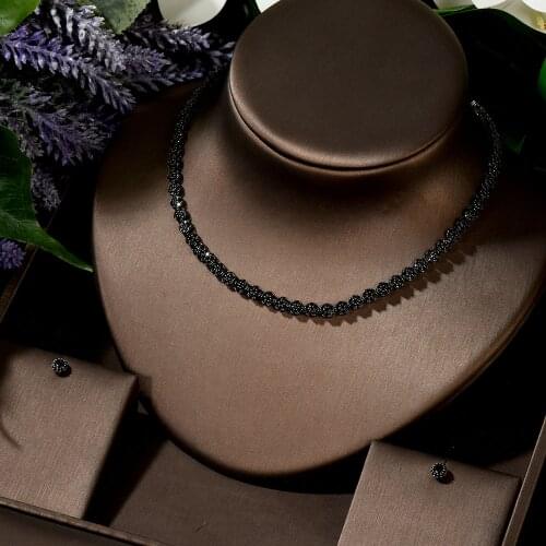 HIBRIDE Trendy Wedding Necklace Earrings For Women Accessories Black Stone Bridal Jewelry Sets pendientes mujer moda N-180