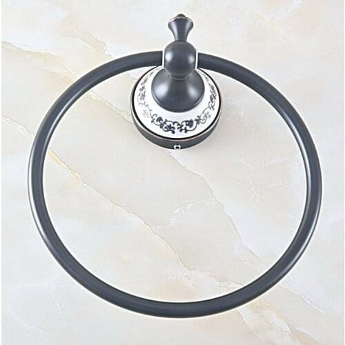 Oil Rubbed Brass Ceramic Base Wall Mounted Bathroom Hardware Accessories Round Towel Ring Hanger Holder Dba755
