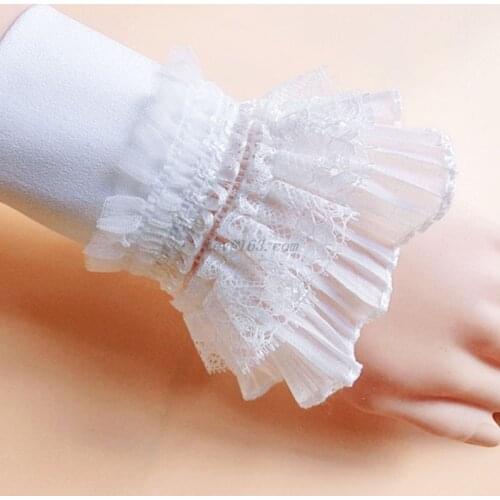 European Women Tiered Ruffles Lace Horn Cuffs Wrinkled Layered Princess Retro White Decorative Fake Sleeve Wrist Warmer