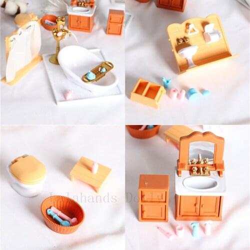 Dollhouse Miniature Food Play Scene Mini Furniture Model Pocket Bathroom Toilet Table Basin Furniture Accessories