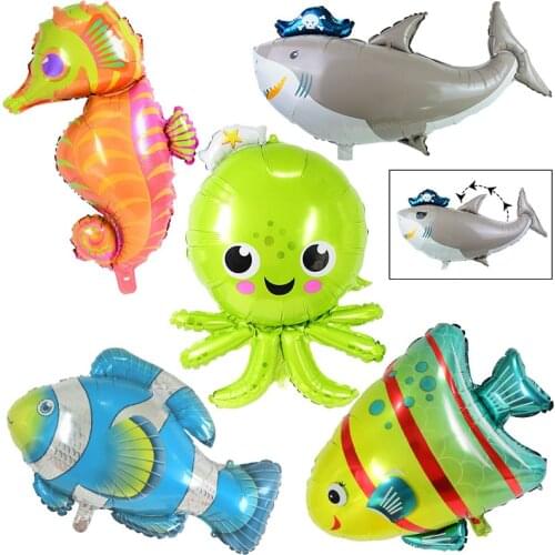 Ocean Theme Animal Shark Octopus Seahorse Fish Foil Balloon Birthday Party Baby Shower Decor Inflatable Balls Kids Toys Globos