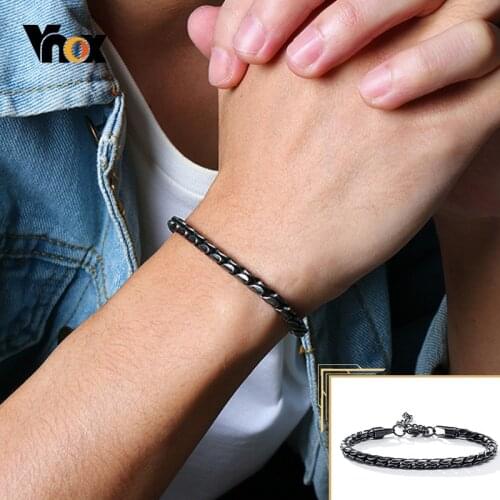 Vnox Retro Vintage Bold Cuban Chain Bracelets for Men,5mm Oxidized Stainless Steel Antique Metal Links Male Teen Wristband