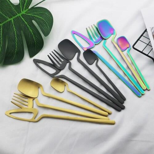 8pc Cutlery Set Stainless Steel Cutlery Dinnerware Set Gold Colorful Creative Teaware Flatware Set Dishwasher Safe Cutlery Set