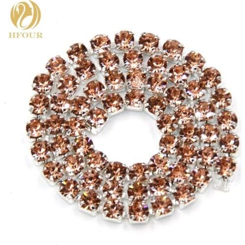 New 5yard/pack High quality Sliver base Champagne glass crystal Rhinestones Cup Chain DIY clothing/Wedding dress Accessories