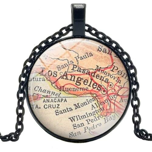 New Jewelry Statement Necklace Los Angeles Map Creative Time Glass Convex Pendant Necklace Childrens Gift