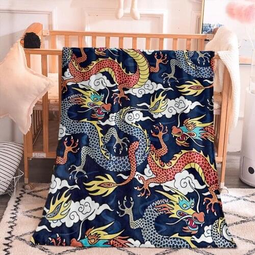 Chinese Dragon Pattern Style Blanket 3D Print Customize Luxury Sofa Blanket Single Bedding Bedroom Living Room Home Decor