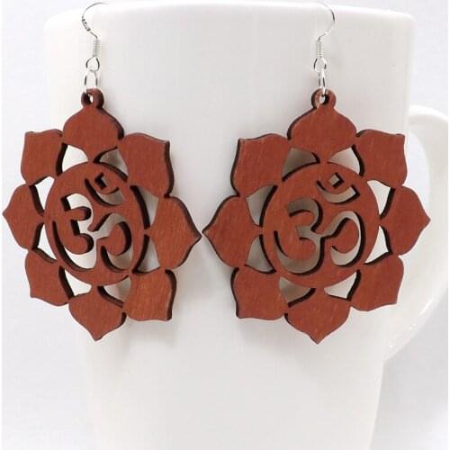 12 Pairs Good Quality Wood Earrings Organic Round brown Flower Hollow African Woman Wooden Brincos Pendant 5.5cm