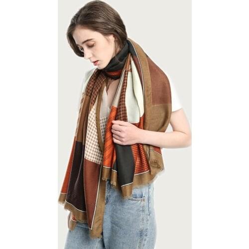 Autumn Women Bright Hijab Scarf Large Soft Shawl Wrap Houndstooth Geometric Neckwear NEW 2021