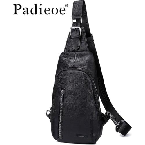 Padieoe men sling bag chest bag shoulder crossbody bags satchel genuine leather bag fashion