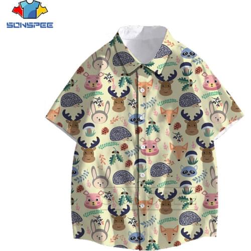 Novelty Animal Cat Head Pattern Shirt 3D Print Turn Down Collar Short Sleeve Casual Beach Hawaiian Shirt Summer Funny Street Top