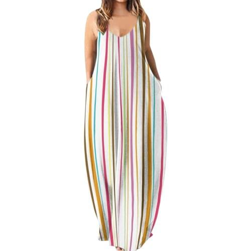 Plus Size Dresses For Women 2021 Fashion Womens Loose Summer Print Pocket Sling Sleeveless Beach Dress Vestidos De Mujer Casual