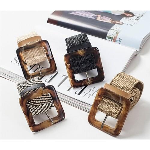 Hot Fashion Womens Vintage Braided Waist Belt Stretch Elastic Wood Buckle Dress Waistband new