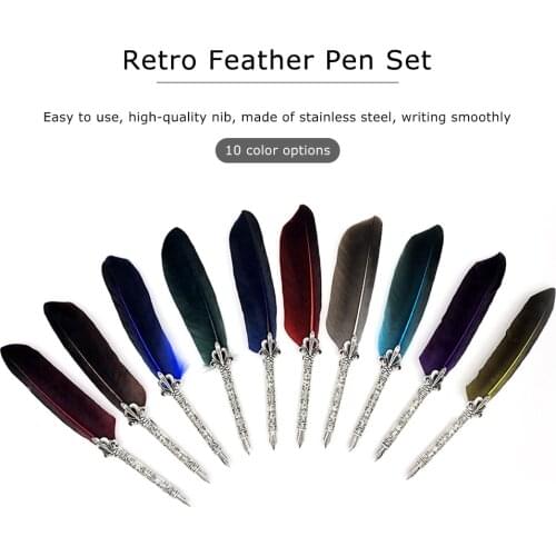 Calligraphy Feather Dip Pens Fountain Pen Retro with 5 Nib Writing Ink Quill Art for School Office Work Ornaments