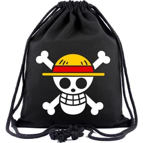Pirate King Anime Travel Backpack Monkey D Luffys Skull Black Drawstring Bag Cosplay Accessories Storage Bag for Men Women