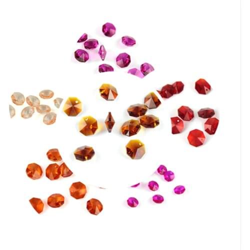 200pcs/lot Red,Tea,Rose 14MM Glass Crystal Chandelier Octagon Beads in One Hole Lighting Accessories DIY Curtain Beads Supplies