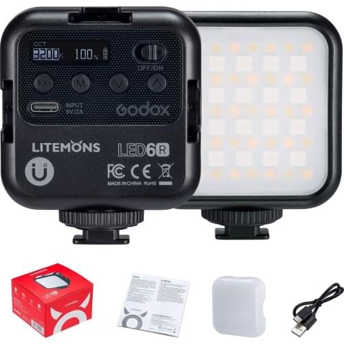 Godox LITEMONS LED6Bi LED Video Light 3200K-6500K Rechargeable LED Camera Light CRI 95+ 13 FX Light Effects